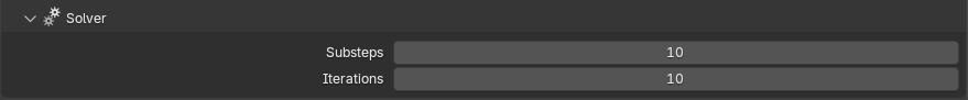 Close-up of the Solver nested sub-panel with Substeps and Iterations fields
